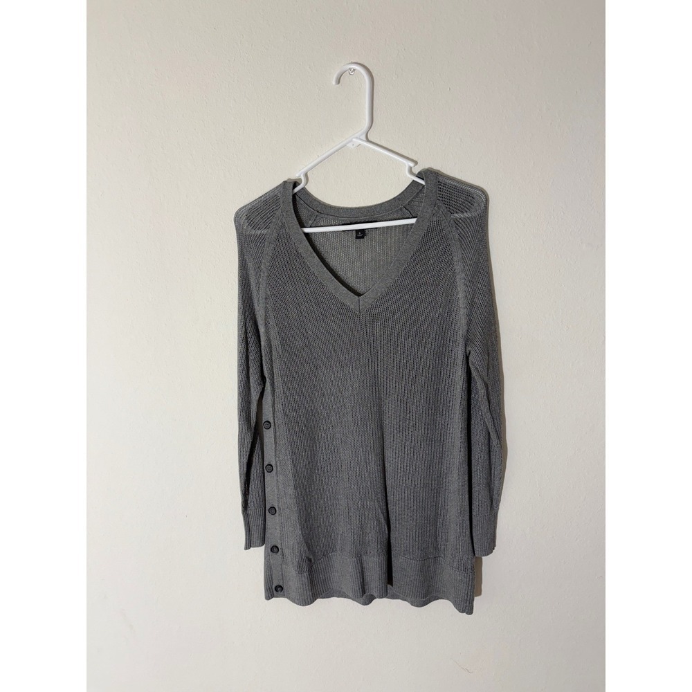 Banana Republic Gray V Neck Long Sleeve Button Side Tunic Sweater Size S
